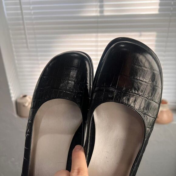 Y2K Chunky Square Toe Leather Croc Block Heels - Picture 4 of 7